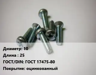 Винт 10х25 ГОСТ 17475-80 оцинкованный
